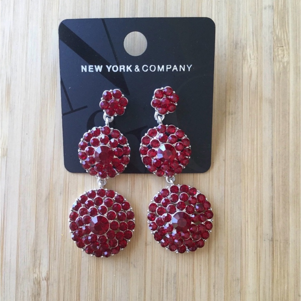 New York & Company Ruby Red Statement Earrings